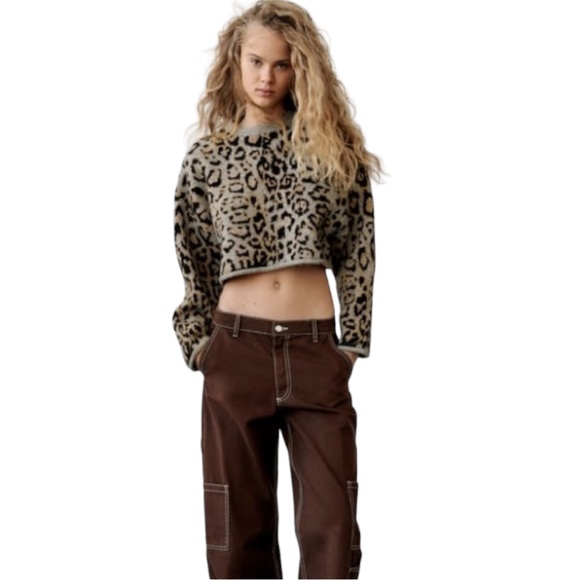 Zara Women's gray leopard print cropped sweater, Sz S - Picture 4 of 17